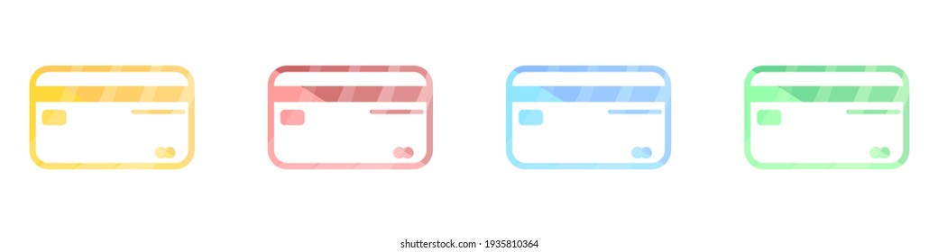 Bank cards vector set. Outline icons of trendy bank cards in flat style. Set of multi-colored bank cards. Card icons for contactless payments or purchases. Vector illustration.