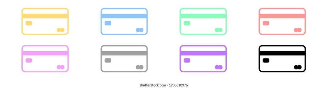 Bank cards vector set. Outline icons of trendy bank cards in flat style. Set of multi-colored bank cards. Card icons for contactless payments or purchases. Vector illustration.