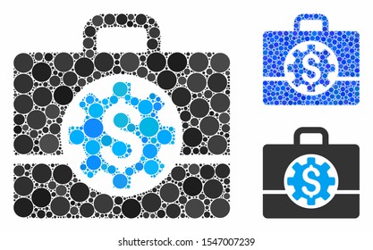 Bank career options composition of round dots in variable sizes and color tinges, based on bank career options icon. Vector dots are combined into blue composition.