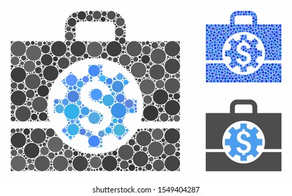 Bank career options composition of small circles in different sizes and color tinges, based on bank career options icon. Vector filled circles are composed into blue mosaic.