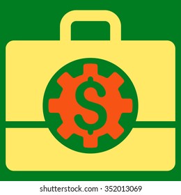 Bank Career Options vector icon. Style is bicolor flat symbol, orange and yellow colors, rounded angles, green background.