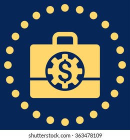 Bank Career Options vector icon. Style is flat circled symbol, yellow color, rounded angles, blue background.
