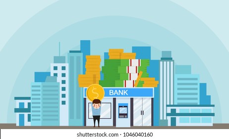 Bank cartoon vector. free space for text. wallpaper. background. bank advertising vector.