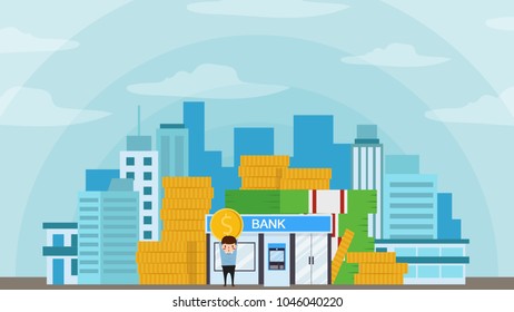 Bank cartoon vector. free space for text. wallpaper. background. bank advertising vector.