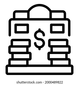 Bankgeldpaket-Symbol Outline Bank Cash Pack, Vektorsymbol für Webdesign einzeln auf weißem Hintergrund