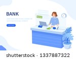 Bank cashier behind cash department window. Can use for web banner, infographics, hero images. Flat isometric vector illustration isolated on white background.