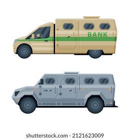 Bank or Cash-in-transit Vehicle Transfering and Transporting Valuables Vector Set