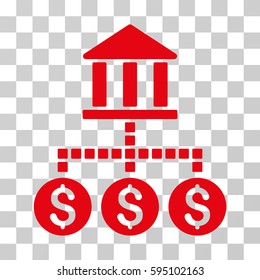 Bank Cashout icon. Vector illustration style is flat iconic symbol, red color, transparent background. Designed for web and software interfaces.
