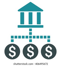 Bank Cashout vector toolbar icon. Style is bicolor flat icon symbol, soft blue colors, white background, square dots.