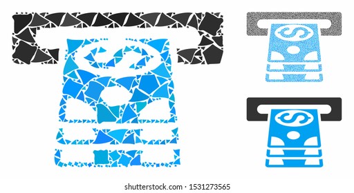 Bank cashpoint composition of abrupt items in variable sizes and color tinges, based on bank cashpoint icon. Vector uneven items are grouped into composition.