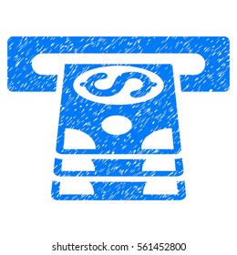 Bank Cashpoint grainy textured icon for overlay watermark stamps. Flat symbol with dirty texture. Dotted vector blue ink rubber seal stamp with grunge design on a white background.