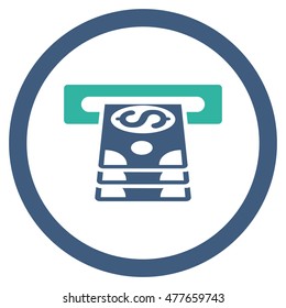 Bank Cashpoint rounded icon. Vector illustration style is flat iconic bicolor symbol, cobalt and cyan colors, white background.