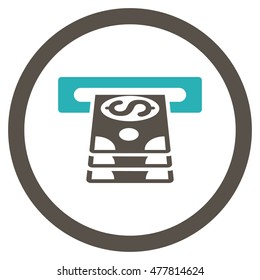 Bank Cashpoint rounded icon. Vector illustration style is flat iconic bicolor symbol, grey and cyan colors, white background.