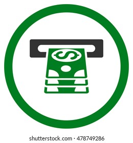 Bank Cashpoint rounded icon. Vector illustration style is flat iconic bicolor symbol, green and gray colors, white background.