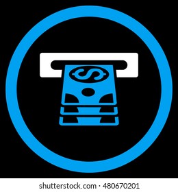 Bank Cashpoint rounded icon. Vector illustration style is flat iconic bicolor symbol, blue and white colors, black background.