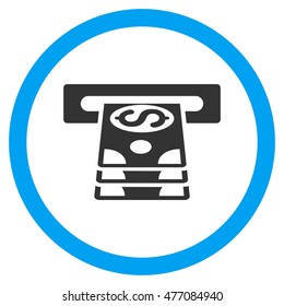 Bank Cashpoint vector bicolor rounded icon. Image style is a flat icon symbol inside a circle, blue and gray colors, white background.
