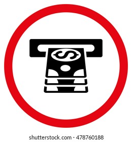 Bank Cashpoint vector bicolor rounded icon. Image style is a flat icon symbol inside a circle, intensive red and black colors, white background.