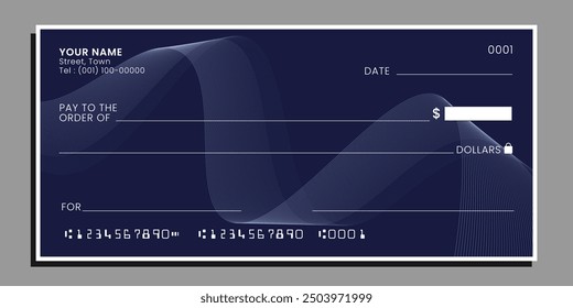 Bank check, blank money cheque, checkbook template. Currency payment coupon, money check background. Vector