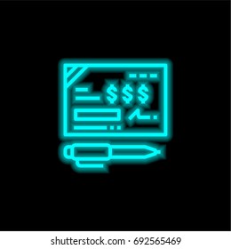 Bank check blue glowing neon ui ux icon. Glowing sign logo vector