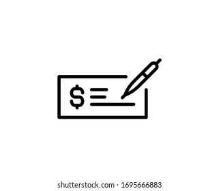 Icono de cheque bancario plano. Señales de línea delgada para el logotipo de diseño, tarjeta de visita, etc. Símbolo único de esquema de alta calidad para diseño web o aplicación móvil. Pictograma de esquema de comprobación bancaria.
