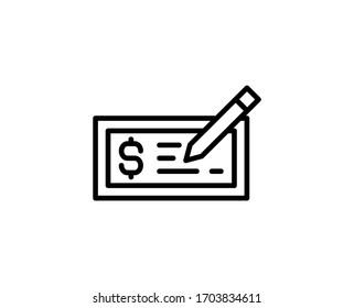 Bank check flat icon. Thin line signs for design logo, visit card, etc. Single high-quality outline symbol for web design or mobile app. Bank check outline pictogram.
