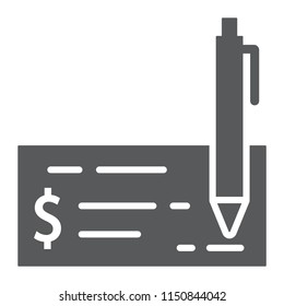 Bank check glyph icon, finance and banking, cheque sign, vector graphics, a solid pattern on a white background, eps 10.