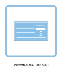 Bank check icon. Blue frame design. Vector illustration.