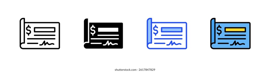 Bank Check Icon Collection With Multiple Styles