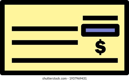 Bank Check Icon. Editable Thick Outline With Color Fill Design. Vector Illustration.