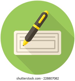 Bank check icon (flat design with long shadows)