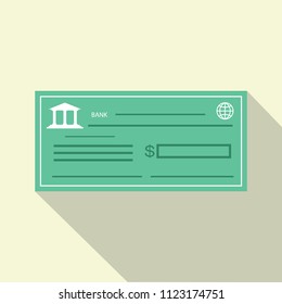 Bank Check icon flat style with long shadow. Vector illustration