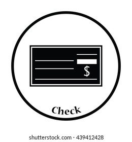 Bank Check Icon. Thin Circle Design. Vector Illustration.