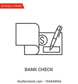 Bank Check Icon. Thin Line Vector Illustration. Adjust stroke weight - Expand to any Size - Easy Change Colour - Editable Stroke - Pixel Perfect