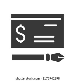 bank check and ink pen icon, bank and financial related icon, glyph design