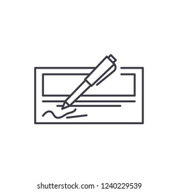 Bank check line icon concept. Bank check vector linear illustration, symbol, sign
