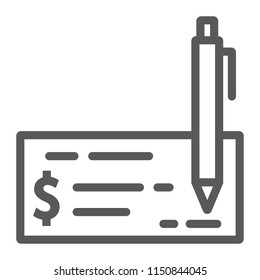 Bank check line icon, finance and banking, cheque sign, vector graphics, a linear pattern on a white background, eps 10.