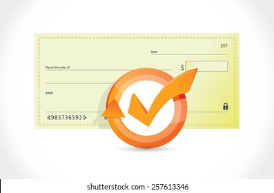 Bank Check And Check Mark Cycle Illustration Design Over White