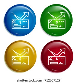 Bank check multi color gradient glossy badge icon set. Realistic shiny badge icon or logo mockup