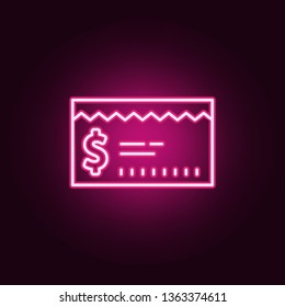 bank check neon icon. Elements of Banking set. Simple icon for websites, web design, mobile app, info graphics