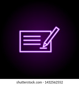 bank check neon icon. Elements of hotel set. Simple icon for websites, web design, mobile app, info graphics