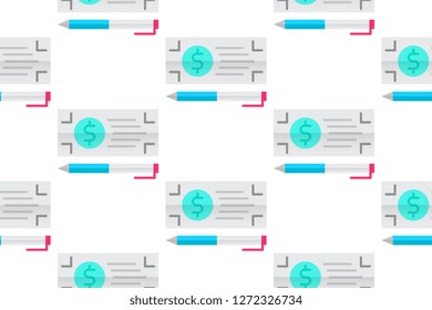 Bank check payment icon in flat style isolated on white background.  Seamless pattern stock vector illustration