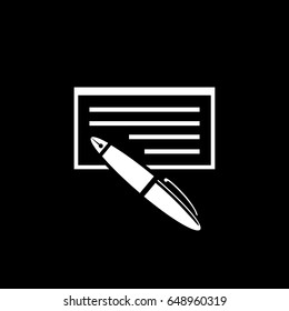 Bank check with pen icon. Vector illustration.