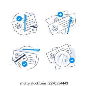 Bank check with signature and pen,flat design icon vector illustration