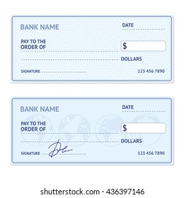 Bank Check Template Set With Modern Design Isolated On White Background. Vector Illustration