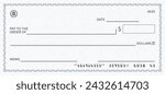 Bank check, vector blank money cheque for dollar currency, checkbook template with seamless pattern and border. Currency payment coupon, Blank money check in grey color vector illustration