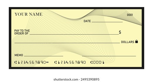 Cheque bancario, cheque en blanco de Vector, Plantilla de talonario. Cupón de pago de moneda, fondo de cheque de dinero