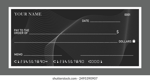 Cheque bancario, cheque en blanco de Vector, Plantilla de talonario. Cupón de pago de moneda, fondo de cheque de dinero