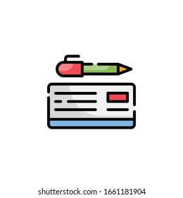 Ilustración de estilo vectorial de comprobación bancaria. Icono de esquema rellenado por empresas y finanzas.