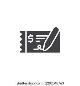 Bank check verification vector icon. filled flat sign for mobile concept and web design. Check signature glyph icon. Symbol, logo illustration. Vector graphics