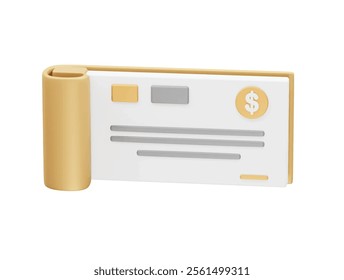 Bank Cheque of 3d illustration render. dollar icon, paper, cheque, pen. payment transaction illustration vector